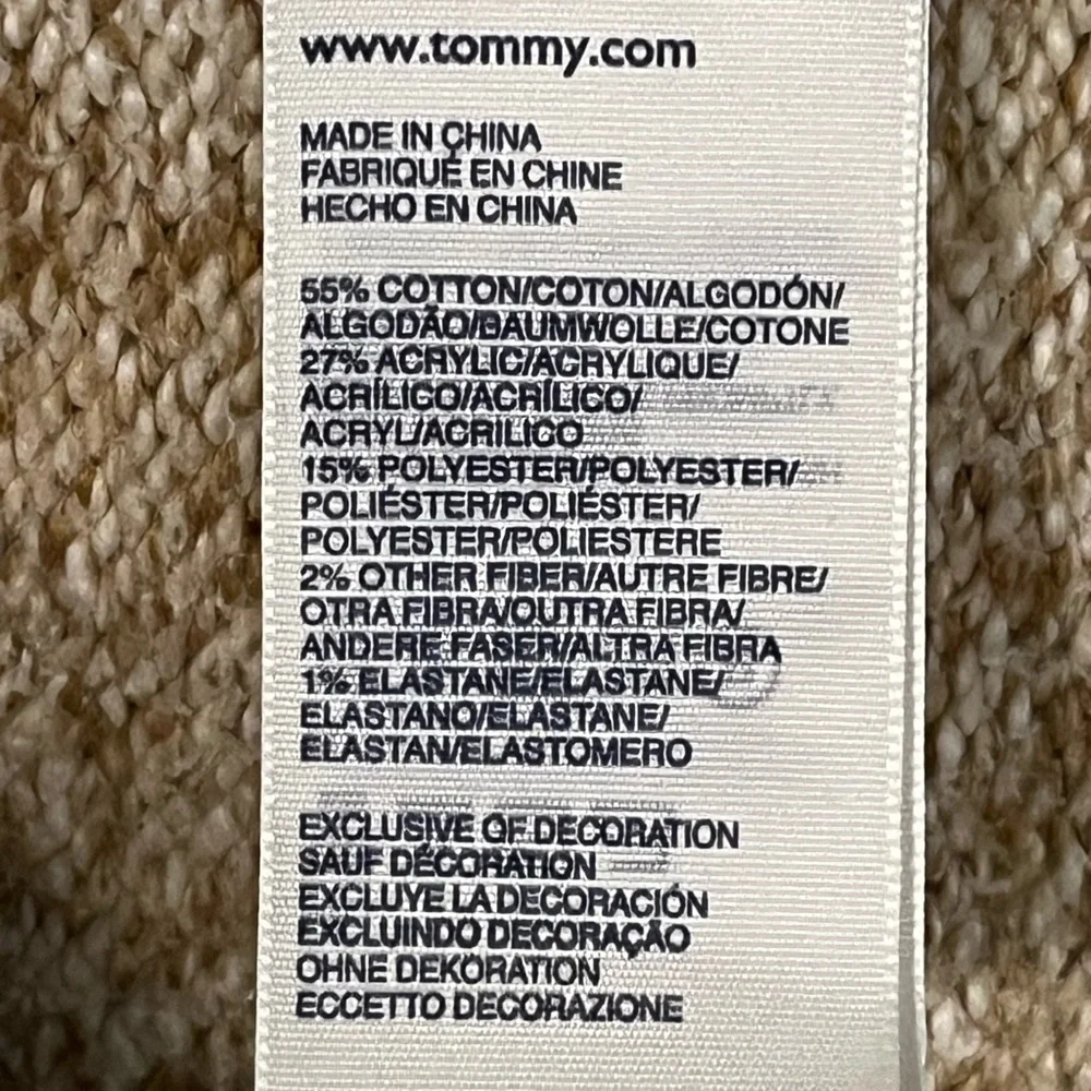 Tommy Hilfiger Oatmeal Crew Cable Knit Women’s Sweater Elbow Patches Size M
